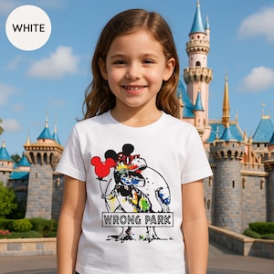 Funny Dinosaur Wrong Park Shirt for Kids – Colorful T Rex in Mickey Hat with Balloon – Cute Disney Trip Graphic Tee