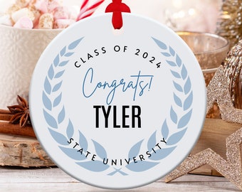 Congrats Class of 2024 Personalized Custom Graduation Gift Ornament Grad College University High School Senior Pastel Light Blue