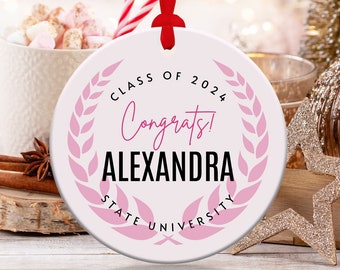 Congrats Personalized Custom Graduation Class of 2024 Ornament Grad College University High School Senior Gift Pink