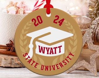 Graduation Class of 2024 Ornament Gold and Red College University High School Grad Senior Personalized Custom Gift School Colors