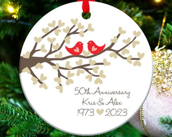 Valentine 50th Anniversary Gift Ornament, Custom Parents Anniversary Personalized 50 Years Golden Wedding Anniversary Grandparents Husband