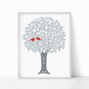 Anniversary Gift for Couple Silver 25th Love Tree Art Print Custom Monogram Name Date for Wedding Present Many Colors