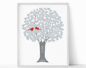 Anniversary Gift for Couple Silver 25th Love Tree Art Print Custom Monogram Name Date for Wedding Present Many Colors