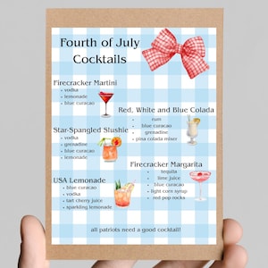 Menu cocktail festif du 4 juillet à imprimer, décoration de fête esthétique