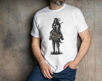 Vintage Warrior Graphic T-Shirt: Native Rider Horseback Design for Bold Style