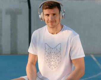 Geometric Wolf T-Shirt, Minimalist Line Art, Unisex Tee