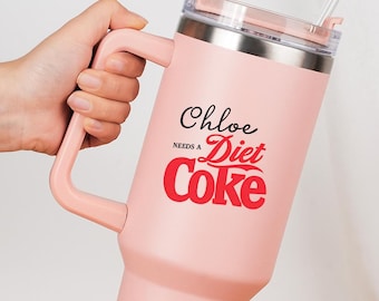 Personalized Diet Coke 40 oz Tumbler, Stainless Steel Travel Mug with Handle, Funny Drink Lover Gift, Coke Fan Gift Idea, Gift for Her Him