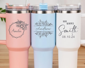 Bicchiere personalizzato da 40 once con nome, bicchieri in acciaio inossidabile con cannuccia, tazze incise al laser, bicchiere termico con logo, regalo di anniversario