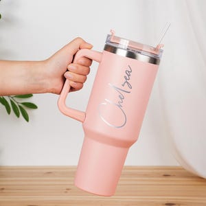 Personalized 40oz Tumbler with Handle, Custom Engraved Stainless Steel Straw Cup, Vacation Cups, Bridesmaid Proposal, Anniversary Gift image 9