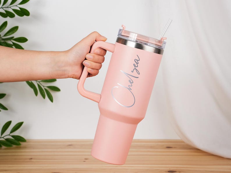 Personalized 40oz Tumbler with Handle, Custom Engraved Stainless Steel Straw Cup, Vacation Cups, Bridesmaid Proposal, Anniversary Gift image 9