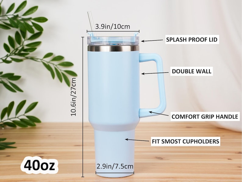 Personalized 40oz Tumbler with Handle, Custom Engraved Stainless Steel Straw Cup, Vacation Cups, Bridesmaid Proposal, Anniversary Gift image 7