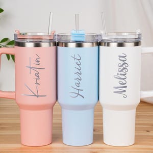 Personalized 40oz Tumbler with Handle, Custom Engraved Stainless Steel Straw Cup, Vacation Cups, Bridesmaid Proposal, Anniversary Gift image 2
