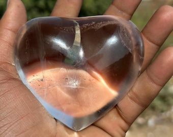 Corazón hinchado de cuarzo transparente AAA - Corazón de cristal - Corazón tallado - Corazón de piedra preciosa - Cristal de cuarzo transparente / Cristal del chakra de la corona