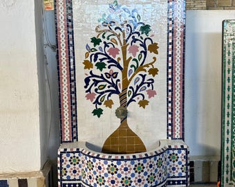 Handmade Moroccan Fountain – Colorful Mosaic Zellige – Outdoor Garden & Indoor Decor