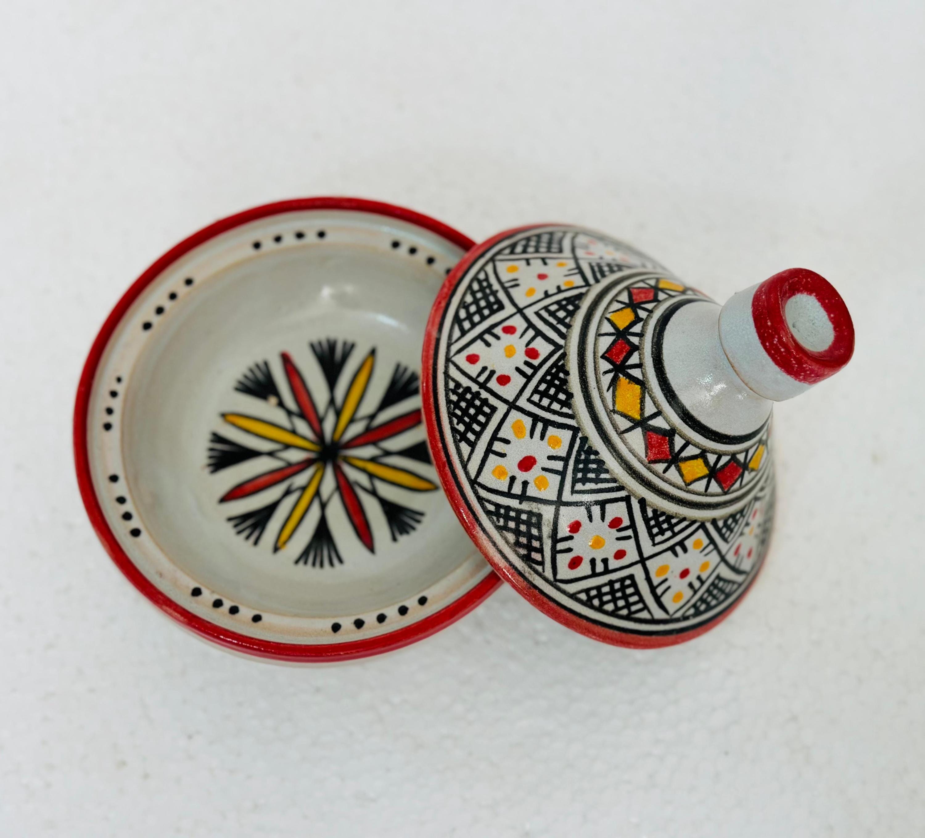 美しい手作りのモロッコのタジン鍋 (15 cm) - 伝統的な多色の陶器