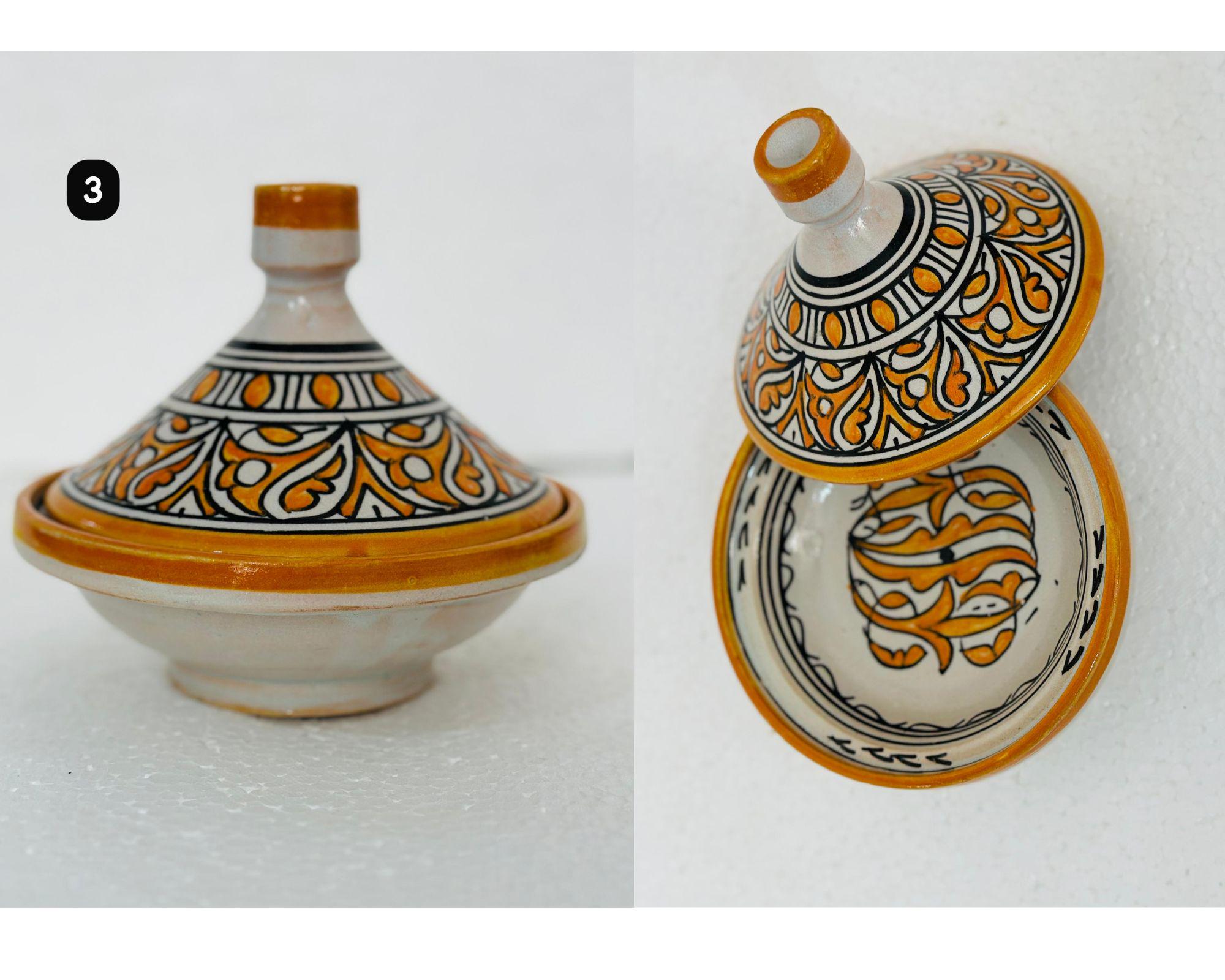 美しい手作りのモロッコのタジン鍋 (15 cm) - 伝統的な多色の陶器