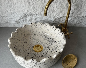 Authentic Handmade Green Moroccan Ceramic Sink – Hand-Painted Bathroom Wash Basin – Artisan Pottery Sink