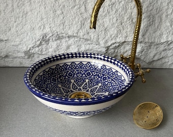 Authentic Handmade Moroccan Ceramic Sink – Colorful Hand-Painted Bathroom Basin – Unique Artisan Vanity Sink