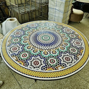 Handmade Moroccan Mosaic Table – Authentic Zellige Tile Table – Indoor Outdoor Patio Table – Custom Artisan Furniture
