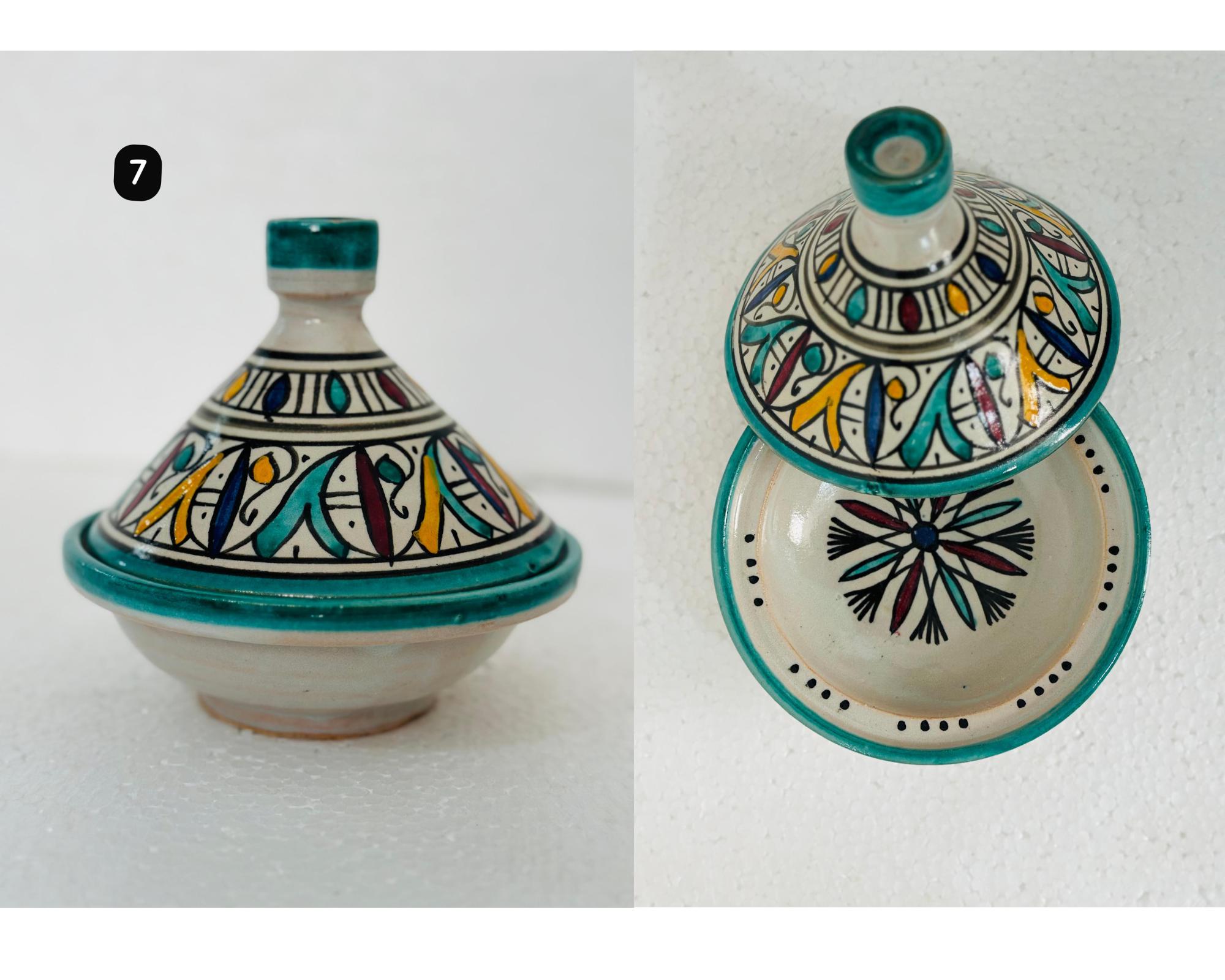 美しい手作りのモロッコのタジン鍋 (15 cm) - 伝統的な多色の陶器