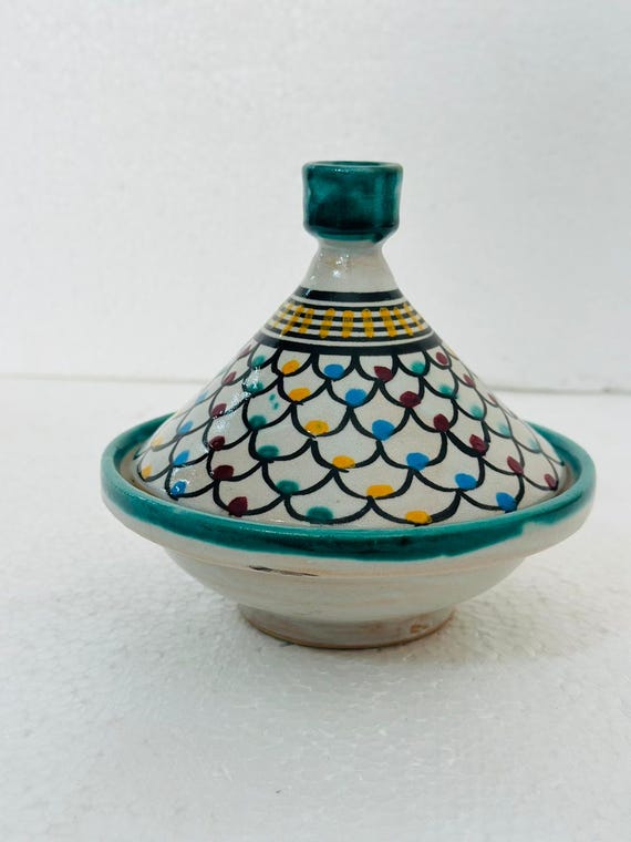 美しい手作りのモロッコのタジン鍋 (15 cm) - 伝統的な多色の陶器