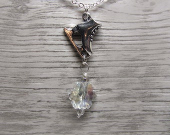 Figure Skating Necklace, Silver Chain and Snowflake necklace, Aurora snowflake Crystal, Figure skater charm, Coach Gift, Skater gift