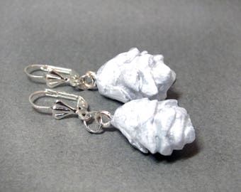 White Pinecone, Pinecone Silver Earrings, Rustic Wedding earrings, Christmas nature gift, Fall earrings, gift for bride