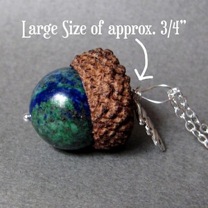 Real Acorn Necklace: Azurite Malachite Pendant, Pewter Oak Leaf