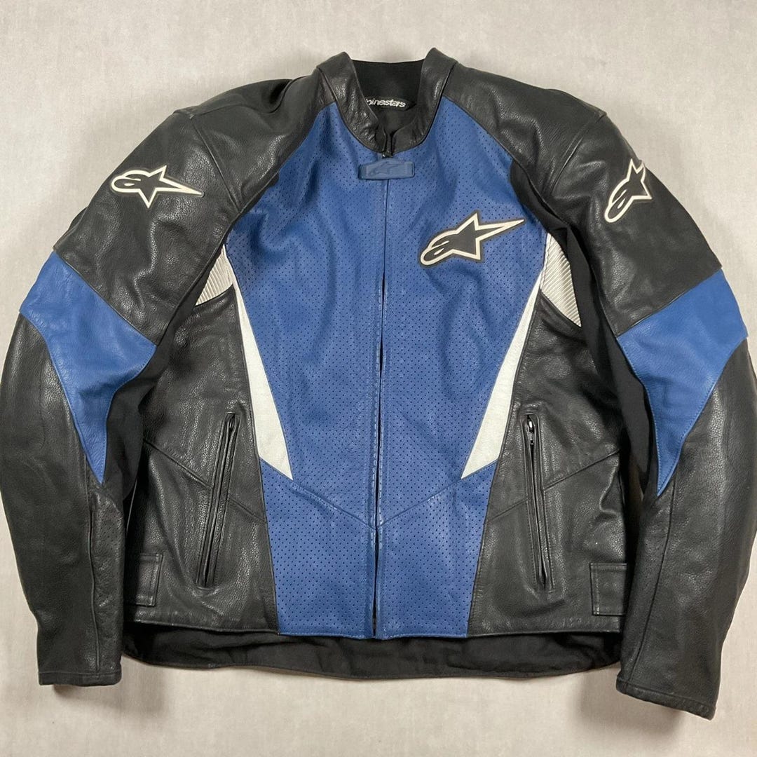 New Alpinestars Racing Leather Jacket Blue&black Combination