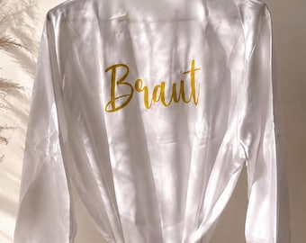 Dressing gown, kimono "Bride" "Maid of Honor" "Bridesmaid" – Elegant white lace robe, customizable