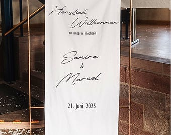 Personalized wedding sign as iron-on transfer or linen banner | DIY welcome sign | Custom text, color, and size available