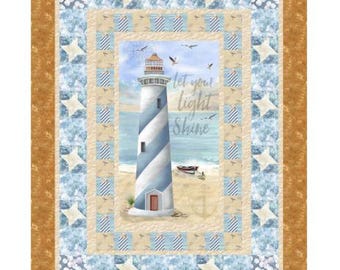 Lighthouse Quilt Kit - Let Your Light Shine Nautical Fabric Collection by Timeless Treasures and Pattern by Castilleja Cotton