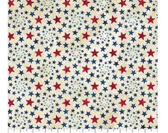 Tela Stars and Stripes 14 Pinwheel Star, Beige Multi - Colección Stonehenge de Linda Ludovico para Northcott 29048-12