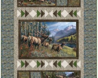Kit de edredón Timber Trail, The Gang - Colección de telas Nature Elk de James Meger para Northcott, patrón de QuiltFox Design