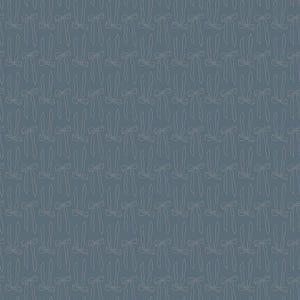 May include: A seamless pattern featuring a repeating motif of thin, white line-drawn bows arranged in a grid on a solid slate blue background. Each bow is depicted with simple, delicate strokes, creating a uniform and balanced graphic design.