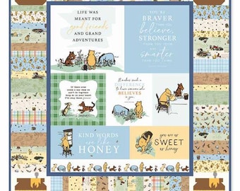Kit para colcha de paneles de Winnie the Pooh: Dulce como la miel, colección de telas de Echo Park Paper Co para Riley Blake Designs.