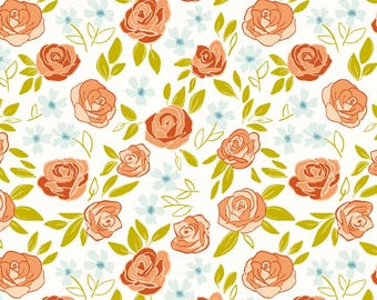 Tela floral Homenaje Primaveral, Blanco Principal: Colección de Telas de Fran Gulick para Riley Blake Designs