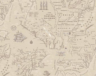 CLEARANCE Independence Colonial Map Fabric, Beige - Patriotic Collection by The RBD Designers for Riley Blake Designs C17332-BEIGE
