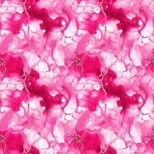 May include: Seamless pattern featuring an abstract design in shades of pink and white. The pattern has a fluid, watercolor-like appearance with swirling shapes and color variations. The design is repeated across the surface.