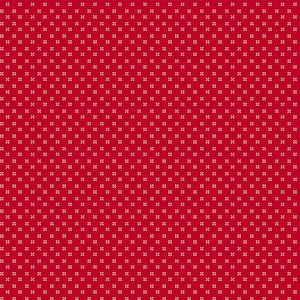 May include: A seamless pattern featuring a vibrant red background adorned with a repeating design of small, off-white four-petal floral motifs. The pattern creates a visually consistent and textured surface.