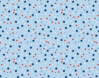 CLEARANCE Firecracker Stars Fabric, Frost - Patriotic Fabric Collection by My Mind's Eye for Riley Blake Designs