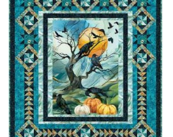 Harvest Moon Panel Quilt Kit - Raven's Call Halloween Fabric Collection by Deborah Edwards and Melanie Samra for Northcott Fabrics