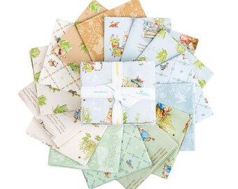 Lote de 15 piezas de Peter Rabbit y Benjamin Bunny en cuartos de tela - Colección de telas de Beatrix Potter para Riley Blake Designs