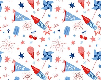 Firecracker White Main Fabric - Patriotic Fabric Collection by My Mind's Eye for Riley Blake Designs