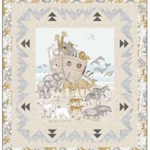 Noah's Ark Quilt Kit, Chevron Shuffle - Two by Two Children's Fabric Collection by Deborah Edwards for Northcott, PineRose Designs Pattern