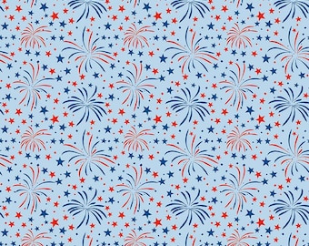 Firecracker Fireworks Fabric, Frost - Patriotic Fabric Collection by My Mind's Eye for Riley Blake Designs