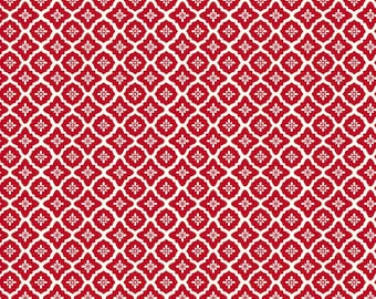 Tela geométrica floral roja y blanca, estilo marroquí Schoolhouse - Colección Radiant Ruby de Dani Mogstad para Riley Blake Designs