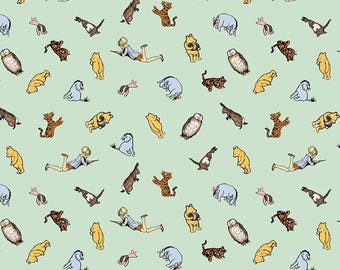 Winnie the Pooh Fabric - Characters on Green, Fabric Collection by Echo Park Paper Co for Riley Blake Designs