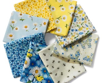 Lote de 8 telas con diseño de abejas, mariposas y flores - Colección de telas Bee Kind de Timeless Treasures