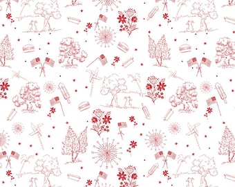 Firework Fields Independence Toile on White Fabric - Patriotic Fabric Collection by Gracey Larson for Riley Blake Designs